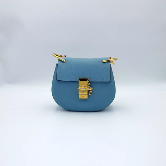 Chloe Mini Drew Bag in Cloud Blue with Gold Chain