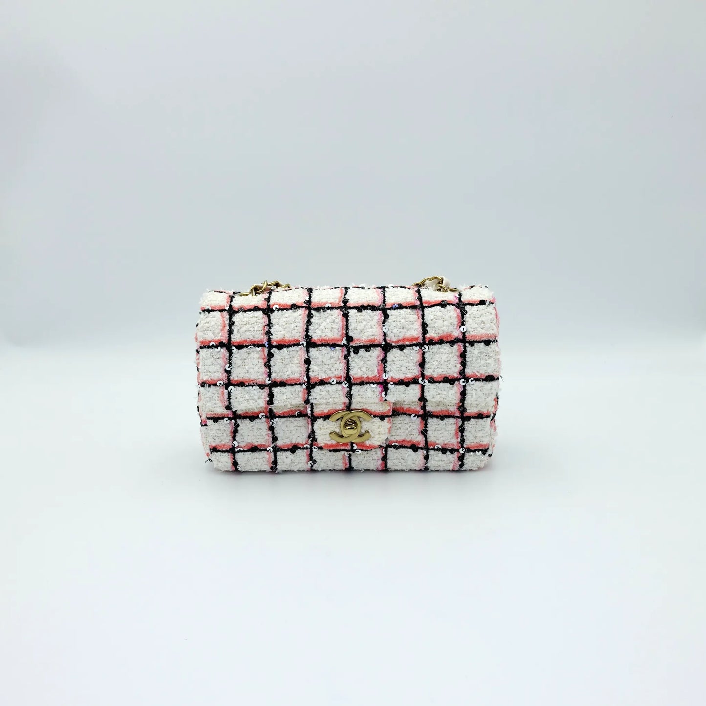 Chanel Mini White Multicolor Tweed Sequin Single Flap Bag