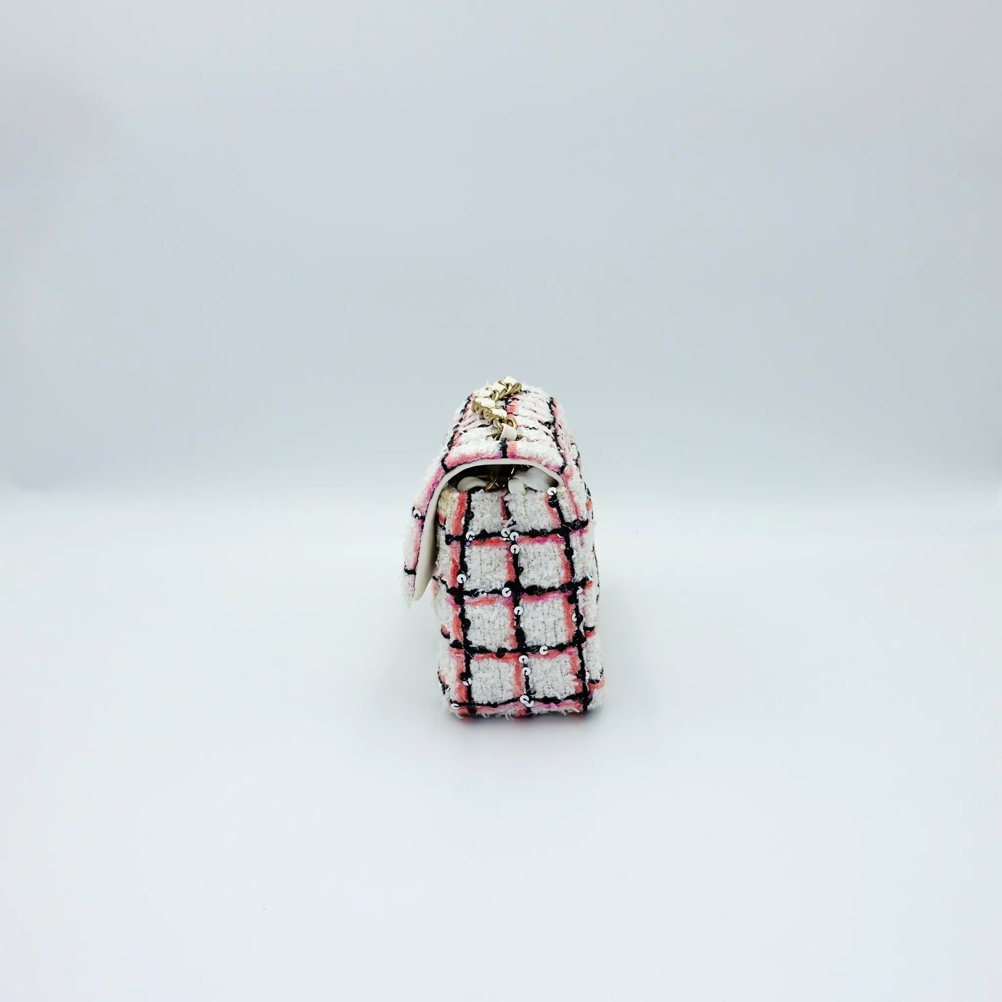 Chanel Mini White Multicolor Tweed Sequin Single Flap Bag