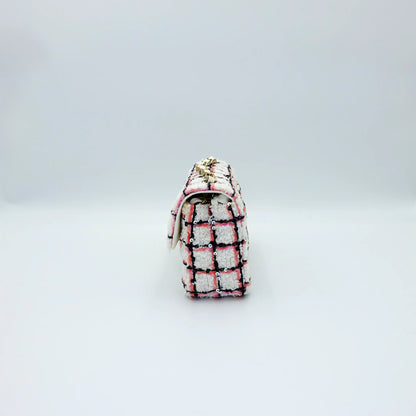 Chanel Mini White Multicolor Tweed Sequin Single Flap Bag