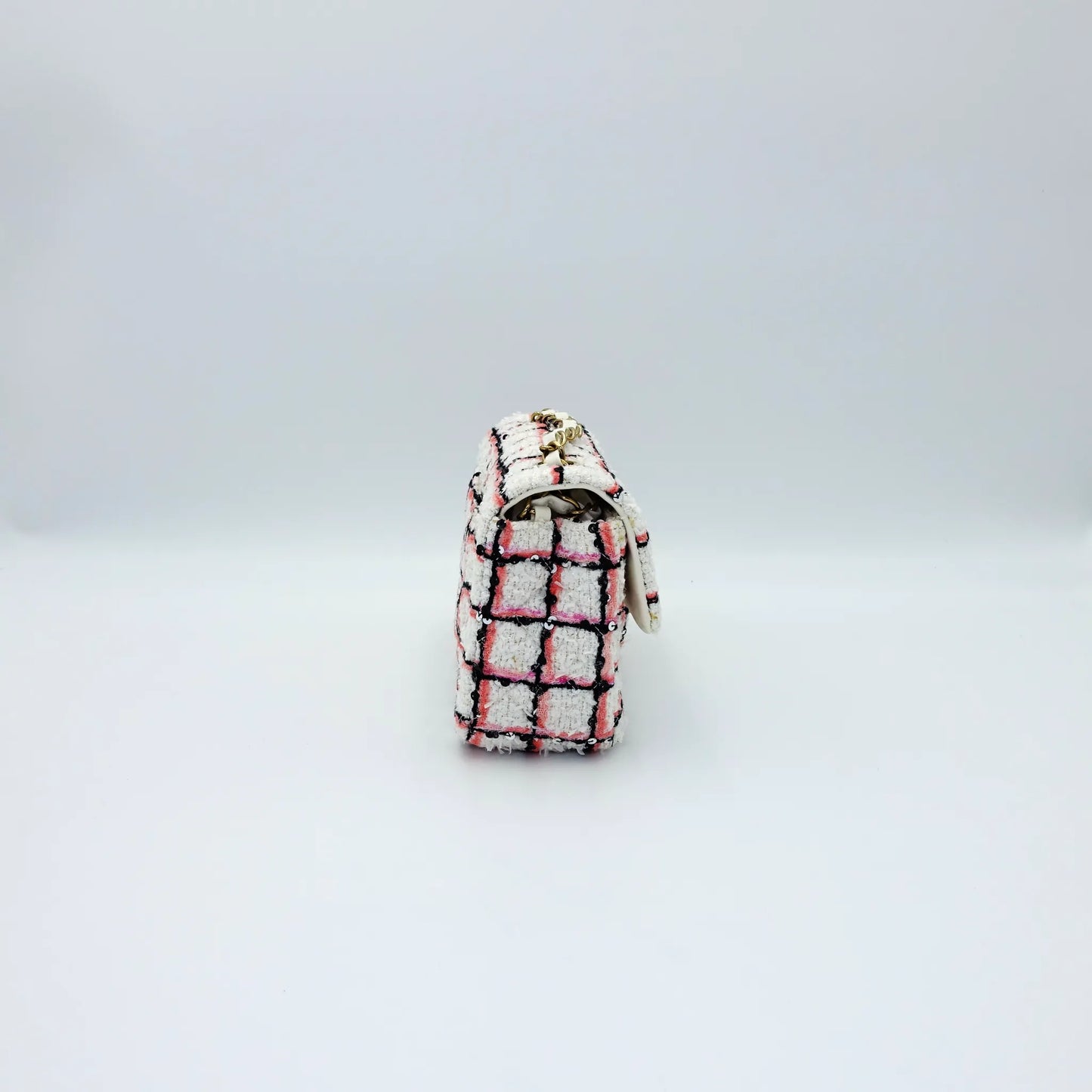 Chanel Mini White Multicolor Tweed Sequin Single Flap Bag