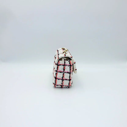 Chanel Mini White Multicolor Tweed Sequin Single Flap Bag