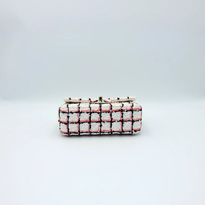 Chanel Mini White Multicolor Tweed Sequin Single Flap Bag