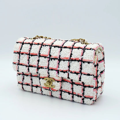 Chanel Mini White Multicolor Tweed Sequin Single Flap Bag