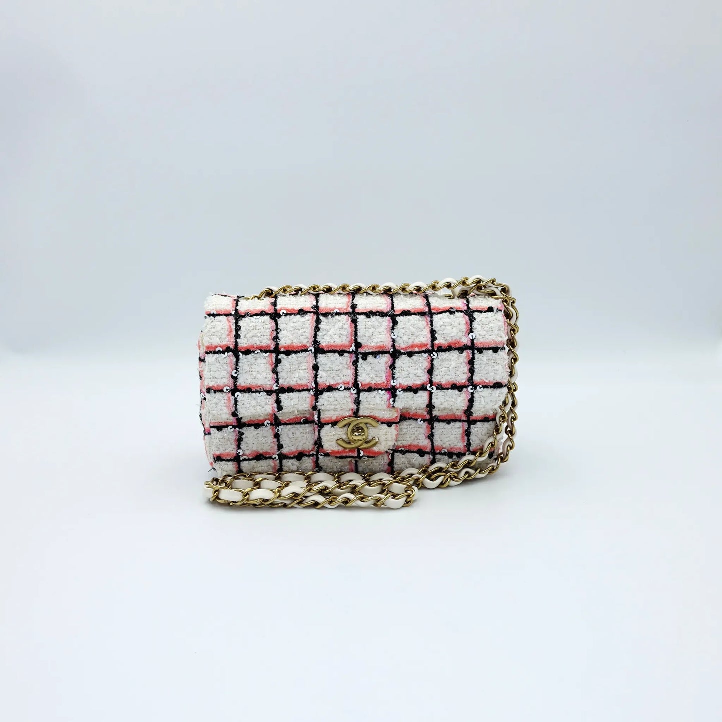 Chanel Mini White Multicolor Tweed Sequin Single Flap Bag