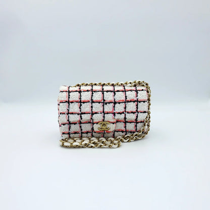 Chanel Mini White Multicolor Tweed Sequin Single Flap Bag
