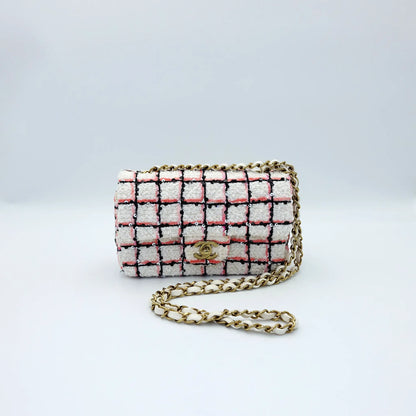 Chanel Mini White Multicolor Tweed Sequin Single Flap Bag