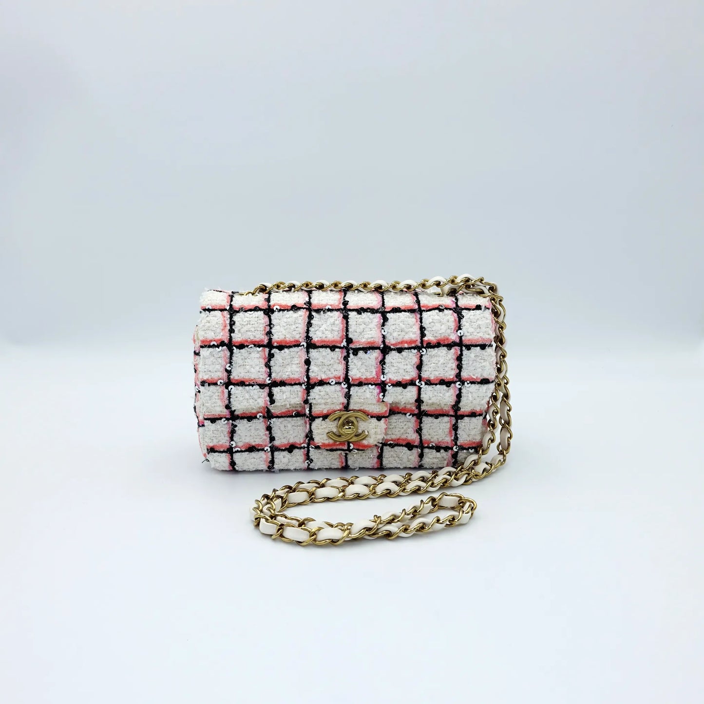 Chanel Mini White Multicolor Tweed Sequin Single Flap Bag