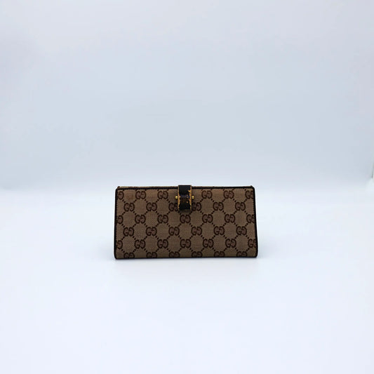 Gucci Vintage GG Supreme Long Wallet with Bamboo Clasp