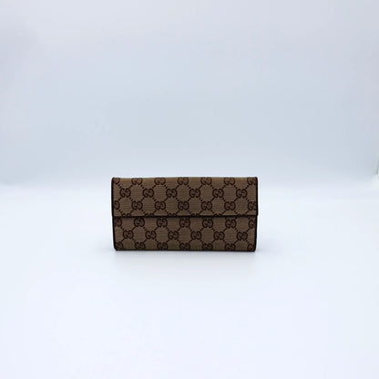 Gucci Vintage GG Supreme Long Wallet with Bamboo Clasp