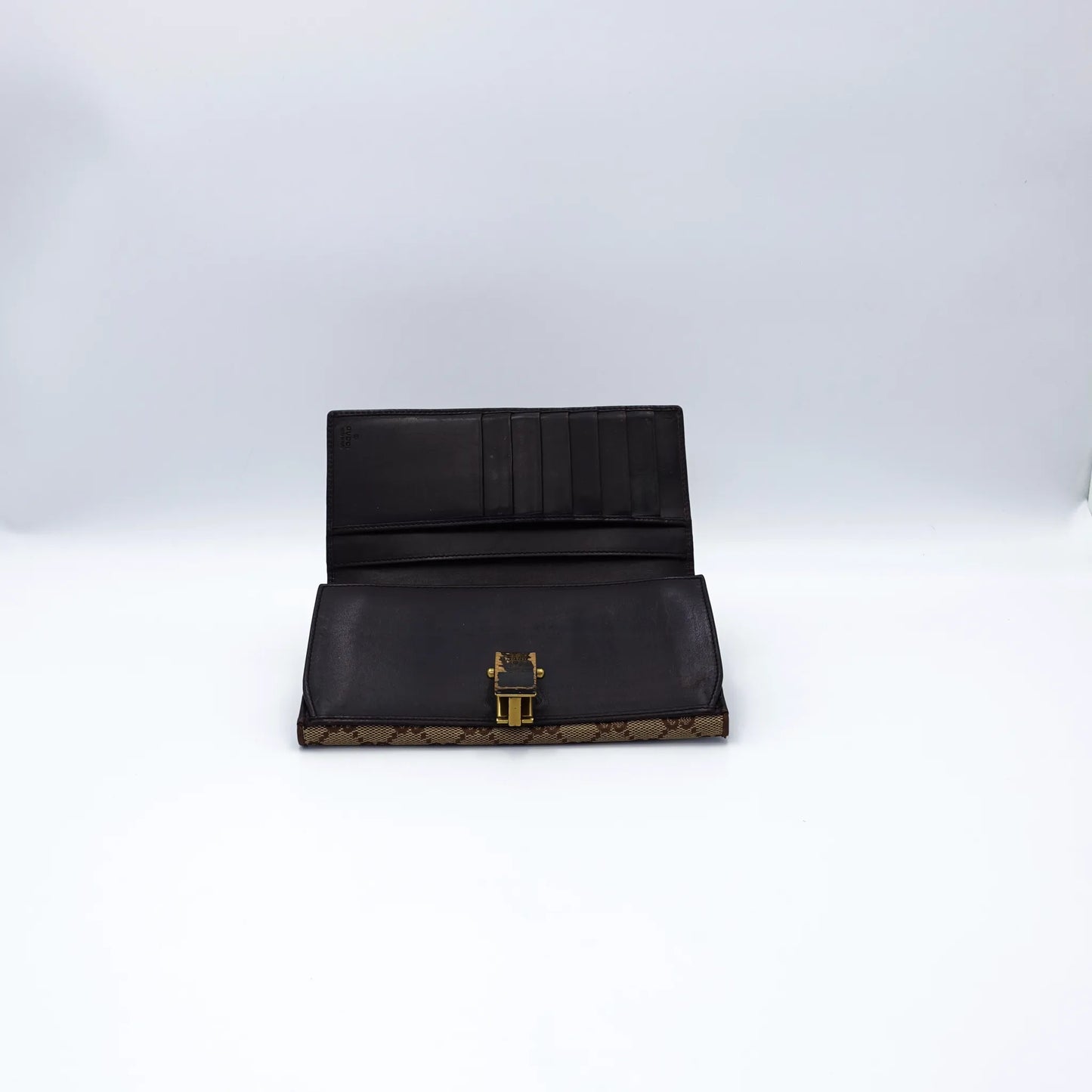 Gucci Vintage GG Supreme Long Wallet with Bamboo Clasp