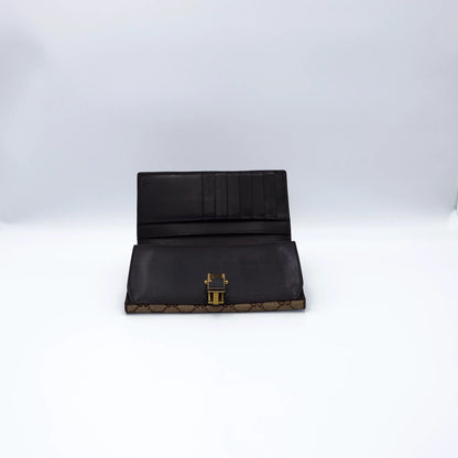 Gucci Vintage GG Supreme Long Wallet with Bamboo Clasp