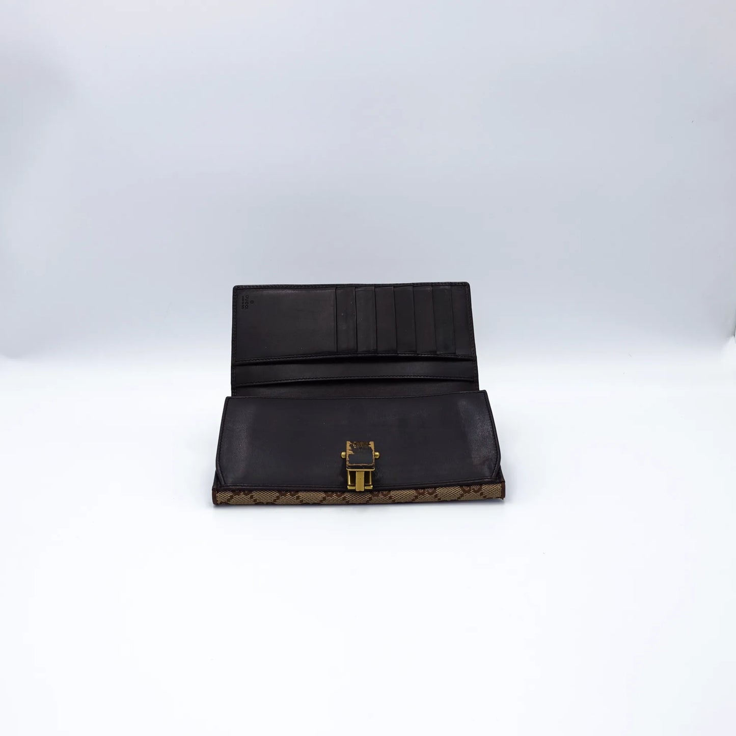 Gucci Vintage GG Supreme Long Wallet with Bamboo Clasp