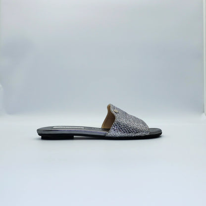 Jimmy Choo Silver Glitter Slide Sandals EU35.5