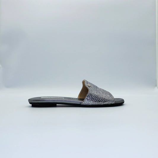 Jimmy Choo Silver Glitter Slide Sandals EU35.5