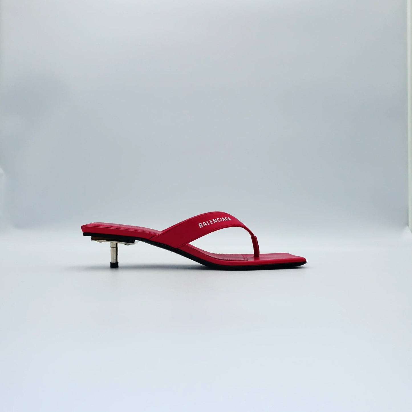 Balenciaga Black Leather Square Toe Thong Slide Sandals EU36
