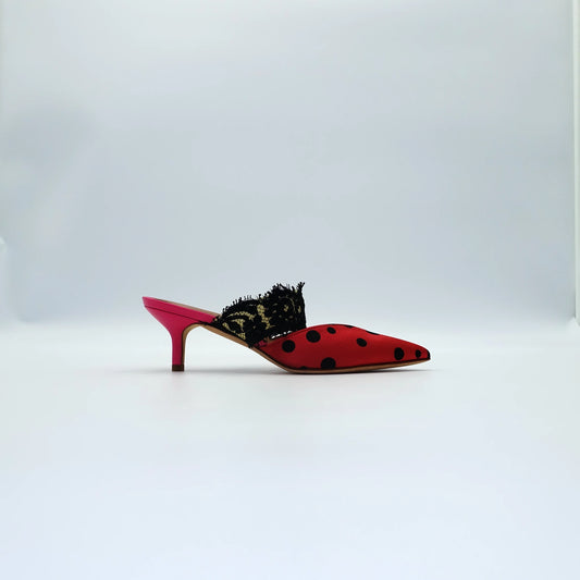 Malone Souliers x Emanuel Ungaro Pink Polka Dot Satin Mules EU36