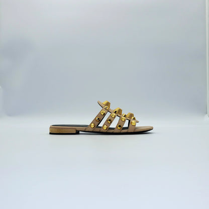 Balenciaga Arena Studded Sandals in Beige and Gold Hardware EU36
