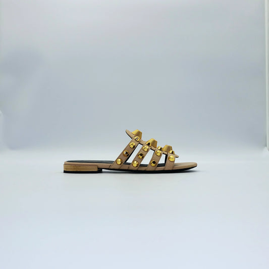 Balenciaga Arena Studded Sandals in Beige and Gold Hardware EU36