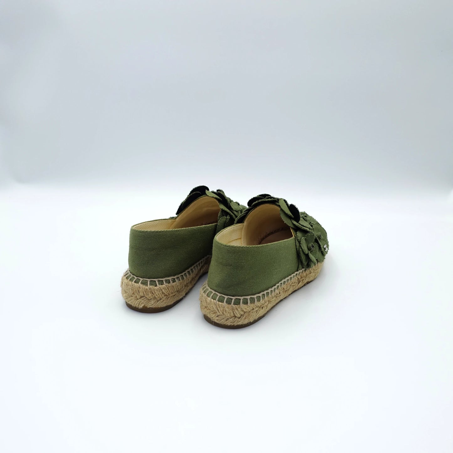 Chanel Canvas Green Appliqué Camellia Espadrilles EU36