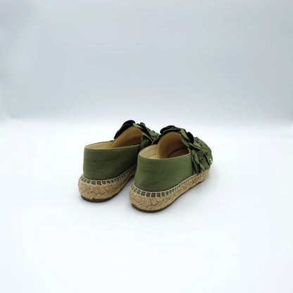Chanel Canvas Green Appliqué Camellia Espadrilles EU36