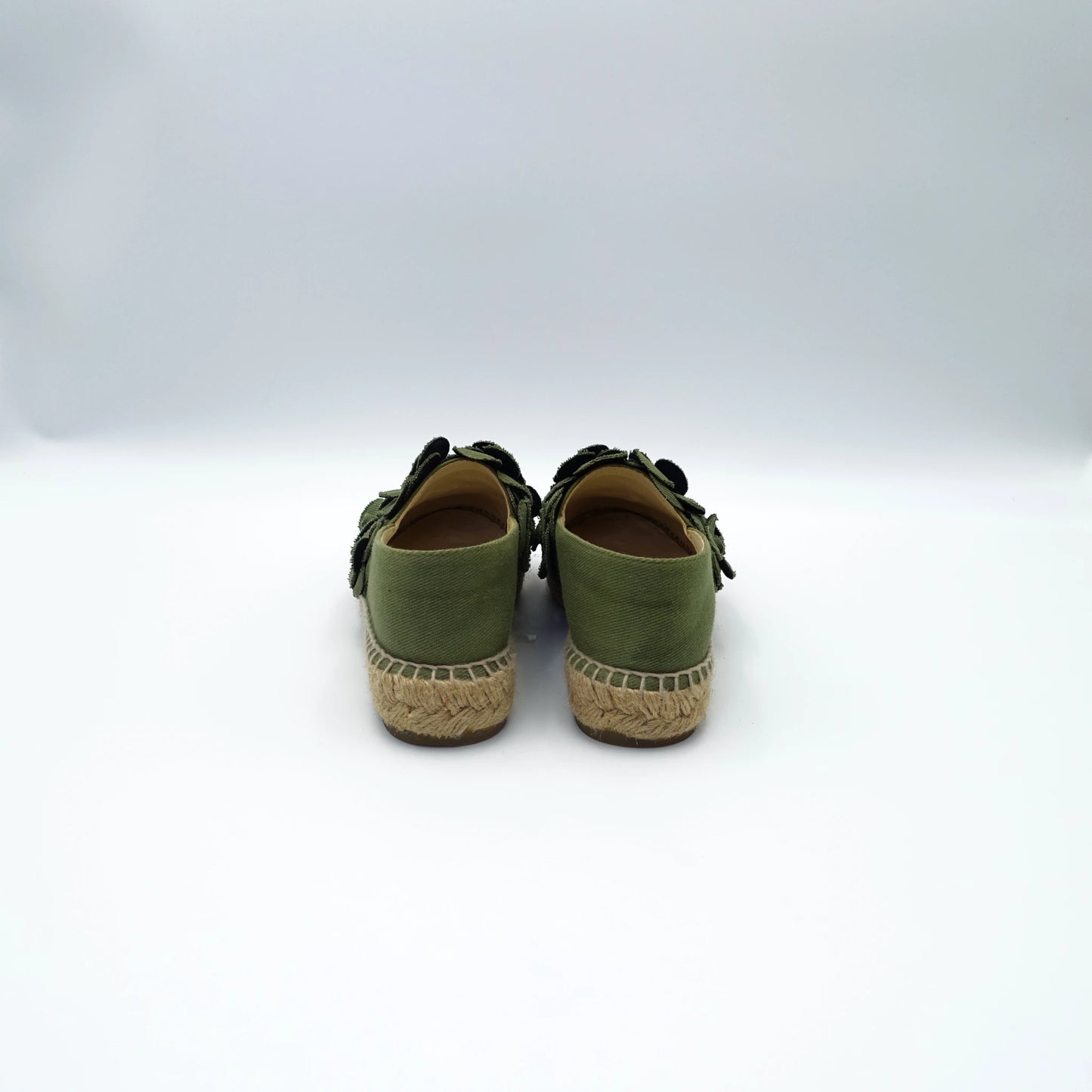Chanel Canvas Green Appliqué Camellia Espadrilles EU36