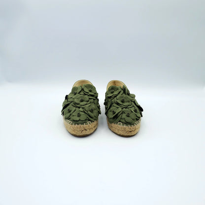 Chanel Canvas Green Appliqué Camellia Espadrilles EU36