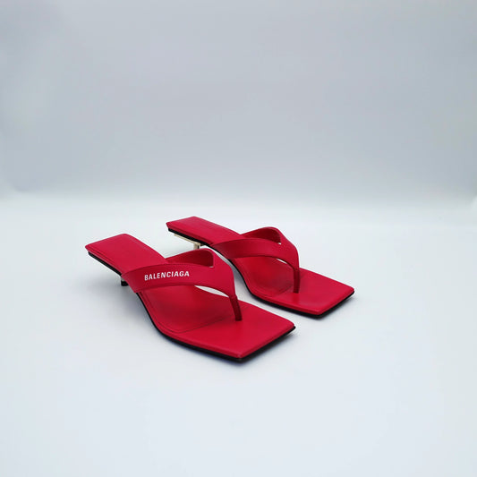 Balenciaga Black Leather Square Toe Thong Slide Sandals EU36