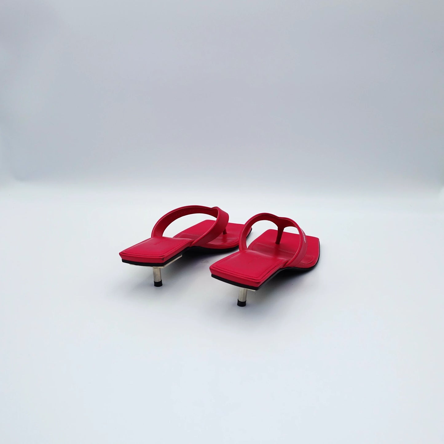 Balenciaga Black Leather Square Toe Thong Slide Sandals EU36