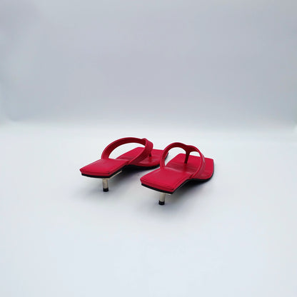 Balenciaga Black Leather Square Toe Thong Slide Sandals EU36