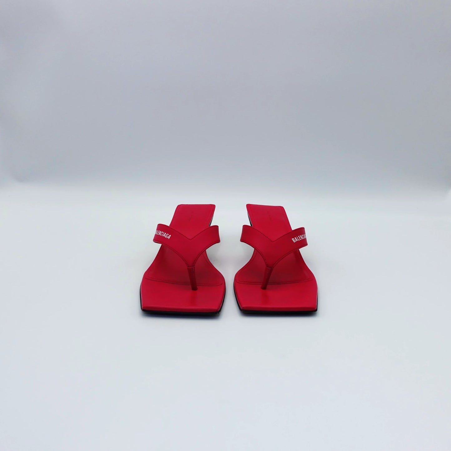Balenciaga Black Leather Square Toe Thong Slide Sandals EU36