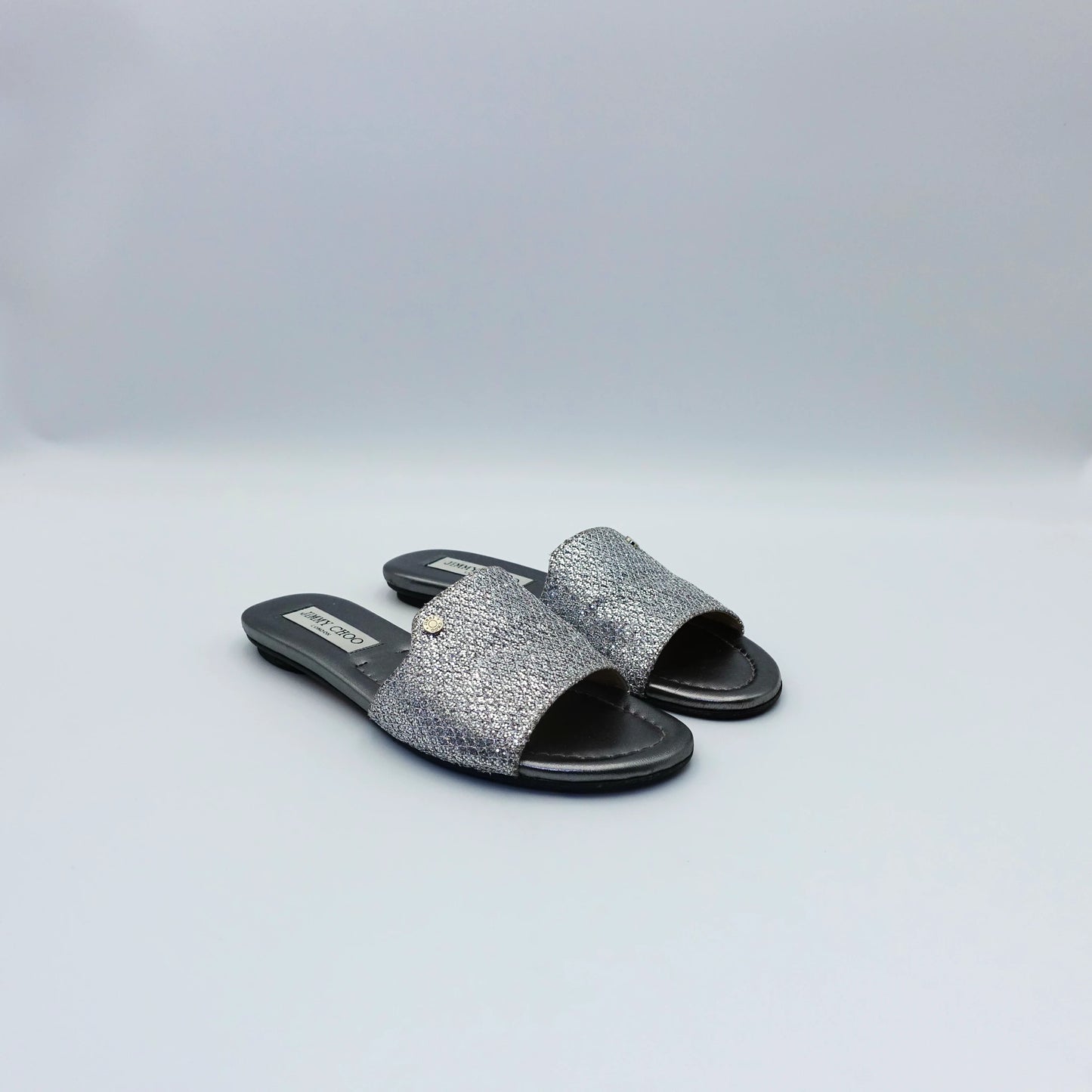 Jimmy Choo Silver Glitter Slide Sandals EU35.5
