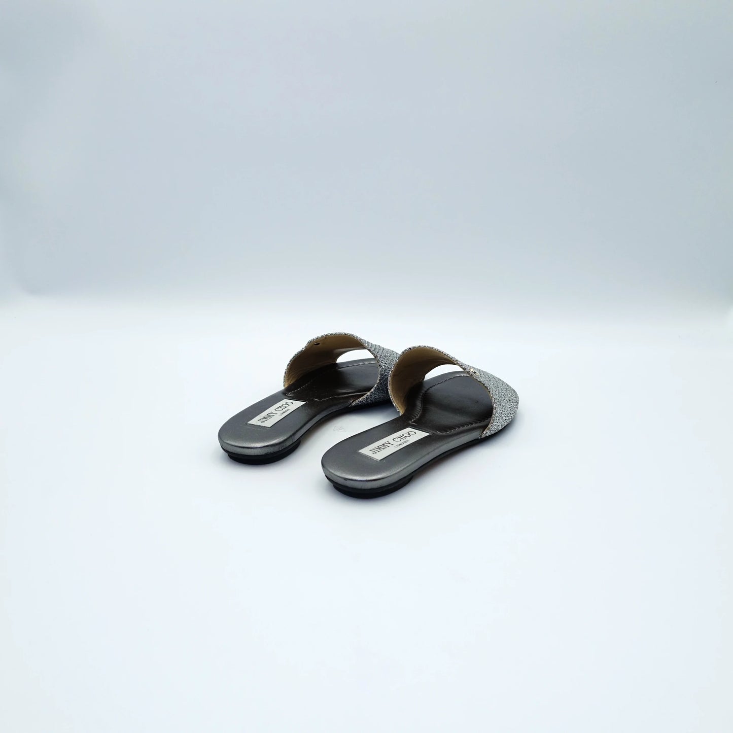 Jimmy Choo Silver Glitter Slide Sandals EU35.5