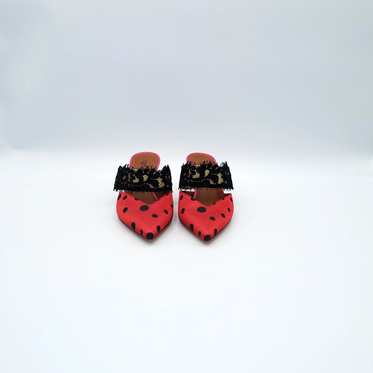 Malone Souliers x Emanuel Ungaro Pink Polka Dot Satin Mules EU36