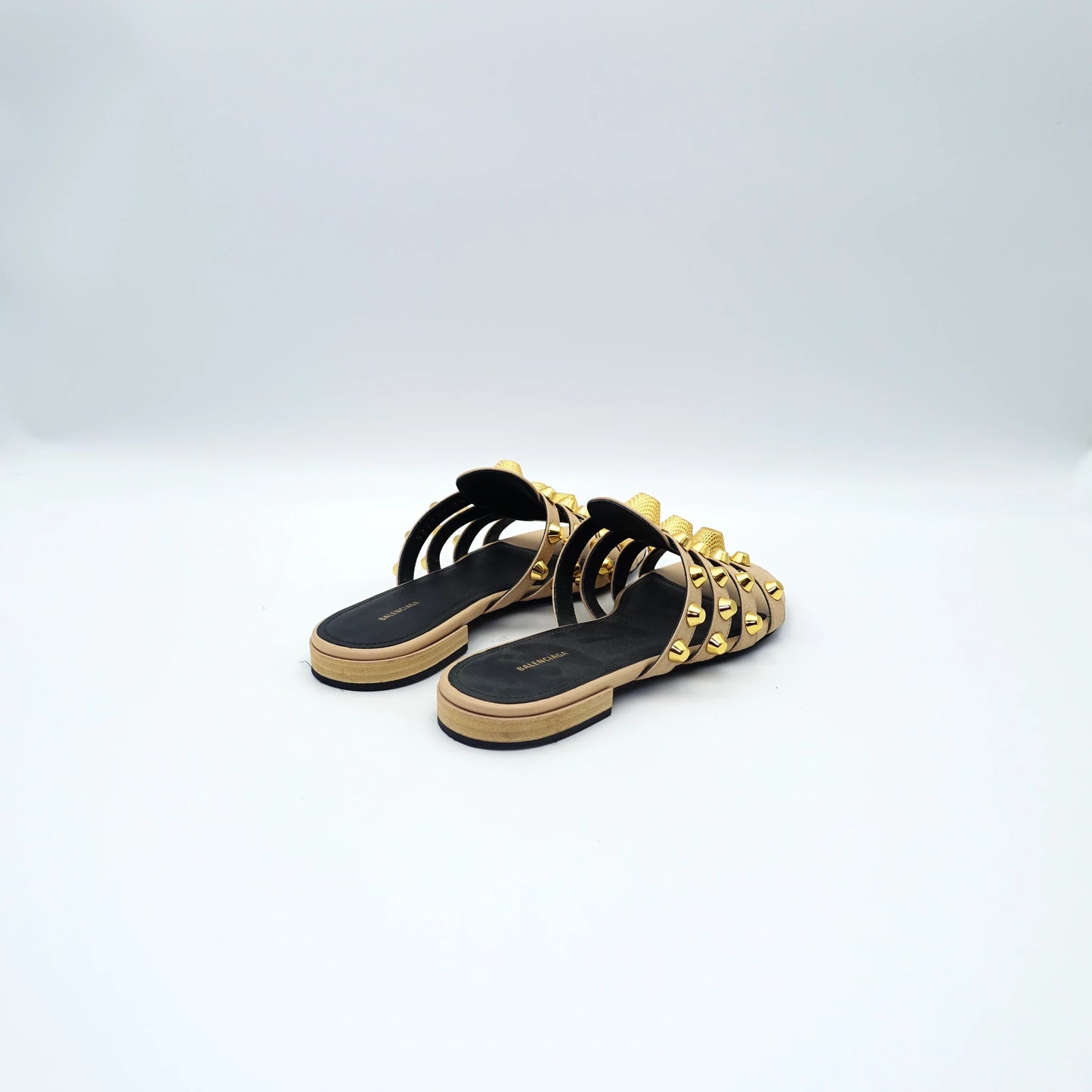 Balenciaga Arena Studded Sandals in Beige and Gold Hardware EU36