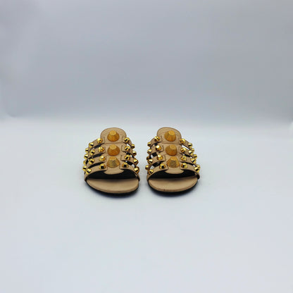 Balenciaga Arena Studded Sandals in Beige and Gold Hardware EU36