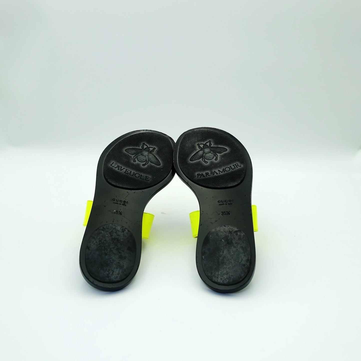Gucci Neon Yellow Leather GG Marmont Flats EU35.5