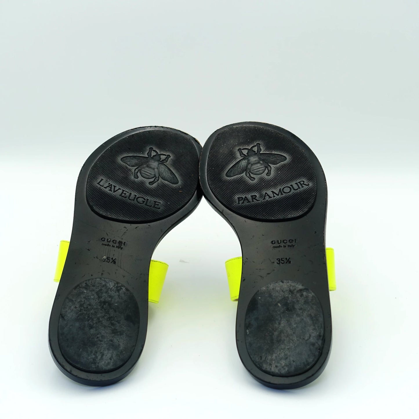 Gucci Neon Yellow Leather GG Marmont Flats EU35.5
