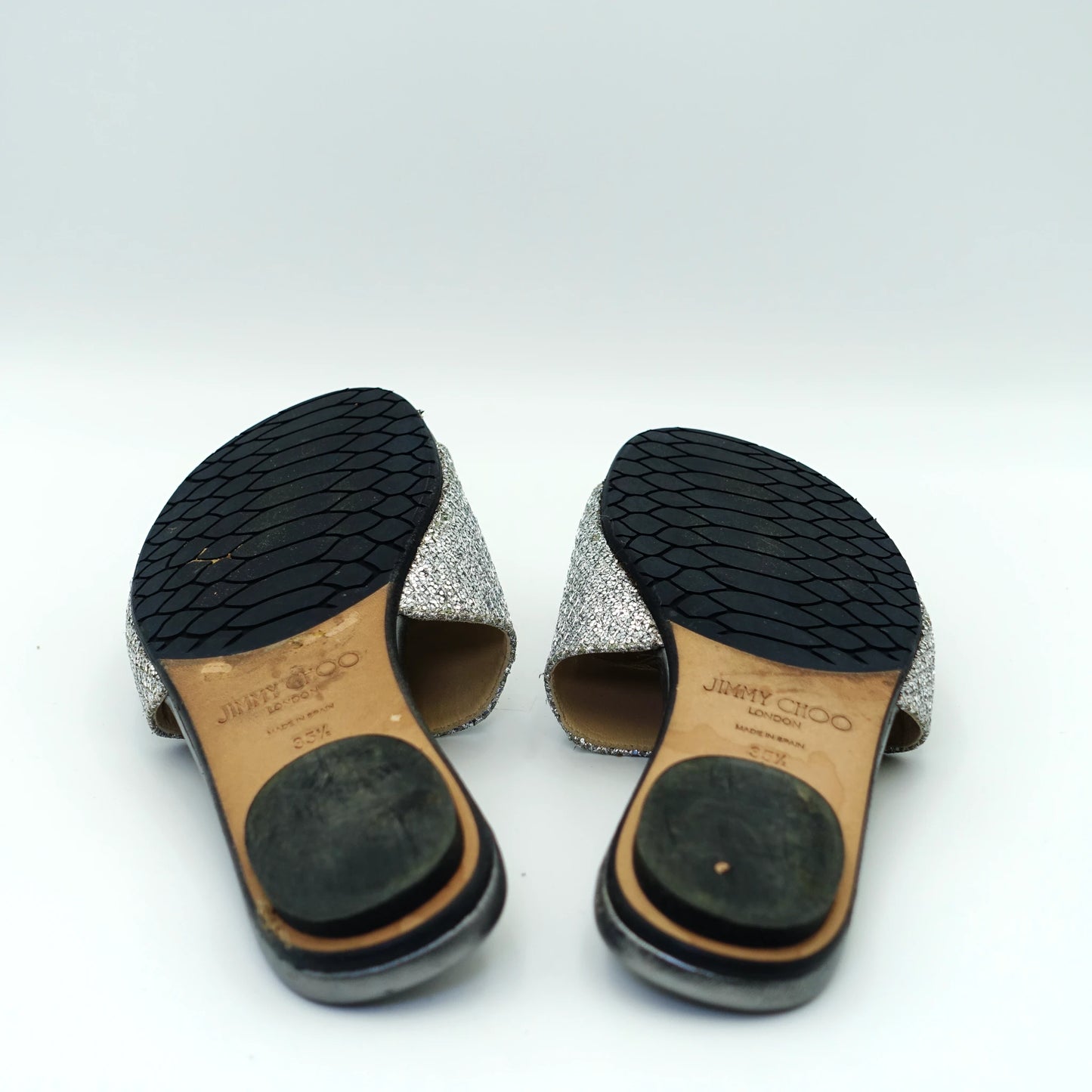 Jimmy Choo Silver Glitter Slide Sandals EU35.5