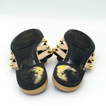 Balenciaga Arena Studded Sandals in Beige and Gold Hardware EU36