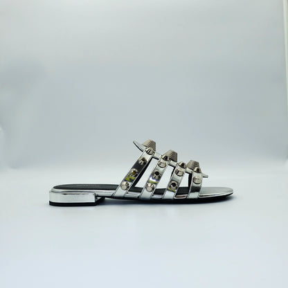 Balenciaga Arena Studded Sandals in Metallic Mirror Silver EU36.5