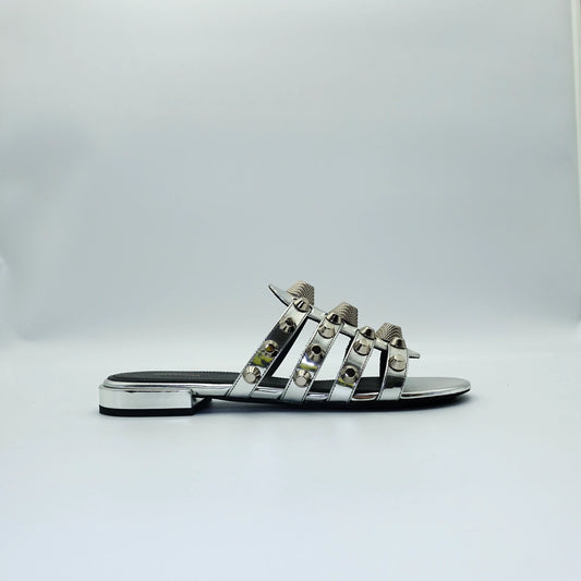 Balenciaga Arena Studded Sandals in Metallic Mirror Silver EU36.5