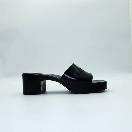 Gucci Rubber Logo Block Heel Mules EU36