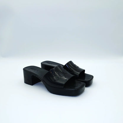 Gucci Rubber Logo Block Heel Mules EU36