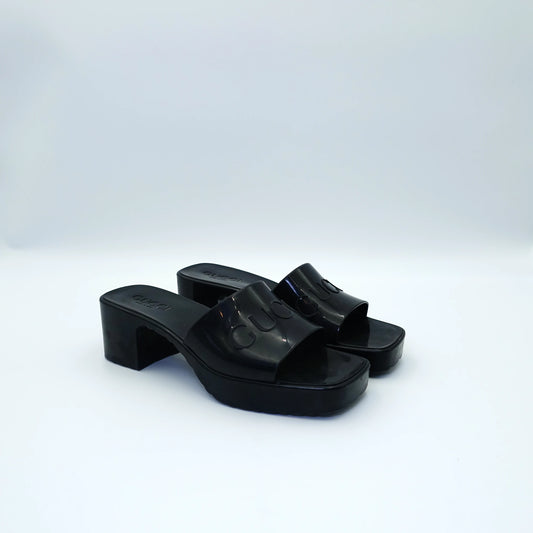 Gucci Rubber Logo Block Heel Mules EU36