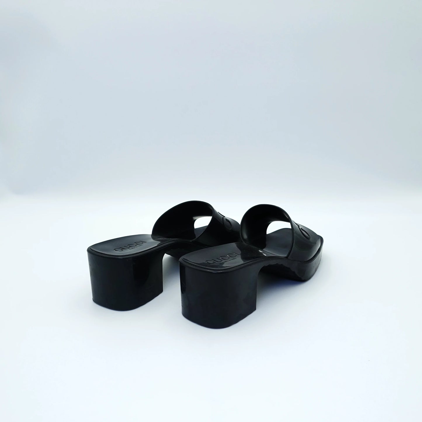 Gucci Rubber Logo Block Heel Mules EU36