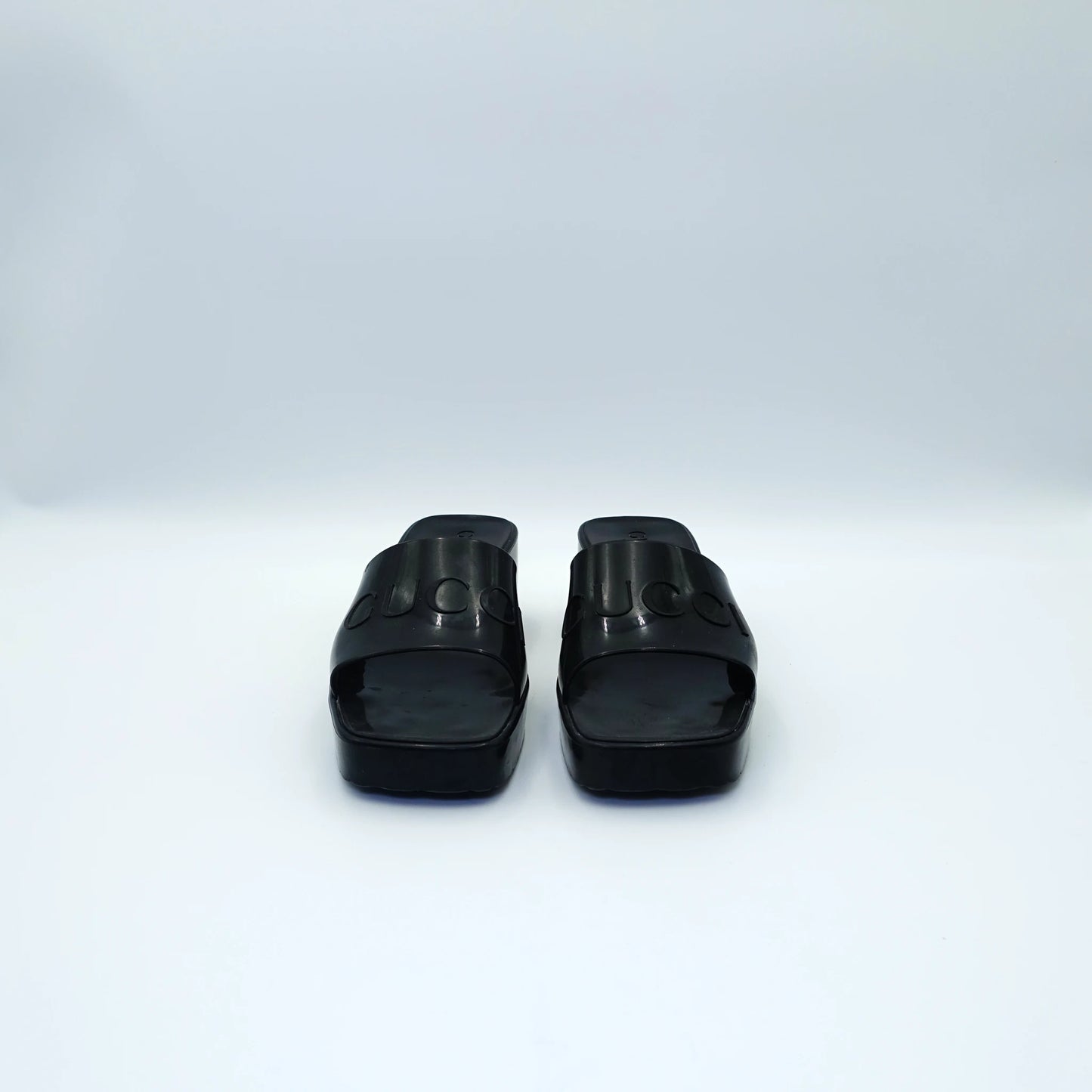 Gucci Rubber Logo Block Heel Mules EU36