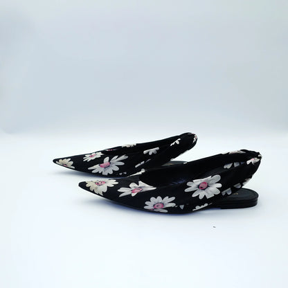 Balenciaga Floral Print Knife Slingback Flats EU35