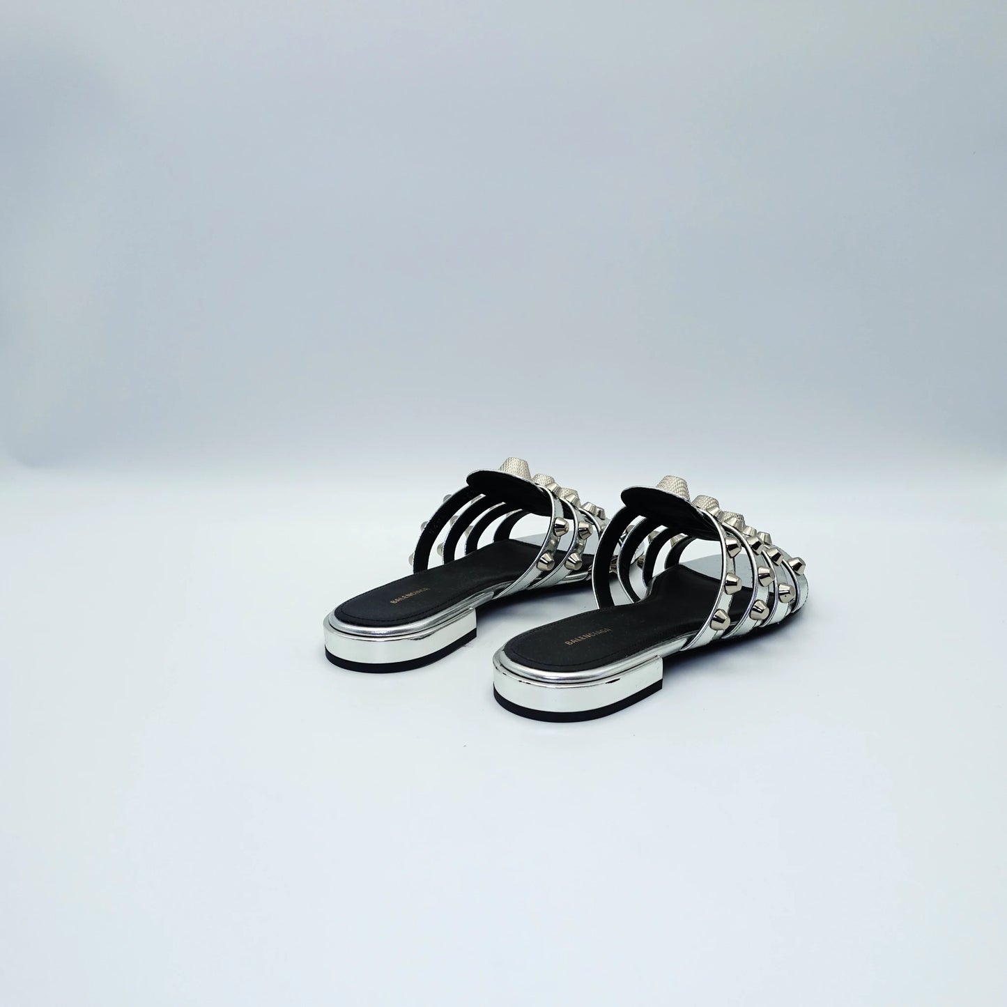 Balenciaga Arena Studded Sandals in Metallic Mirror Silver EU36.5
