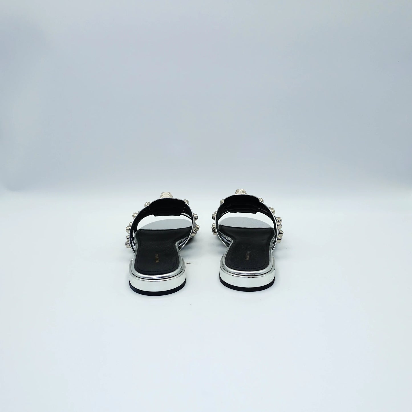 Balenciaga Arena Studded Sandals in Metallic Mirror Silver EU36.5